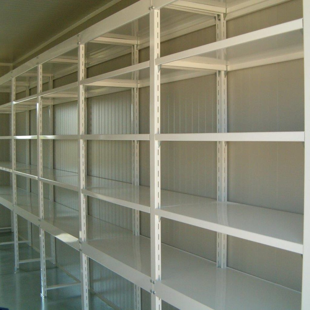 storage shelves in a container